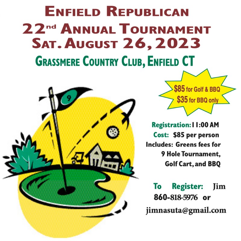 Image promoting a 2023 golf tournament in Enfield CT